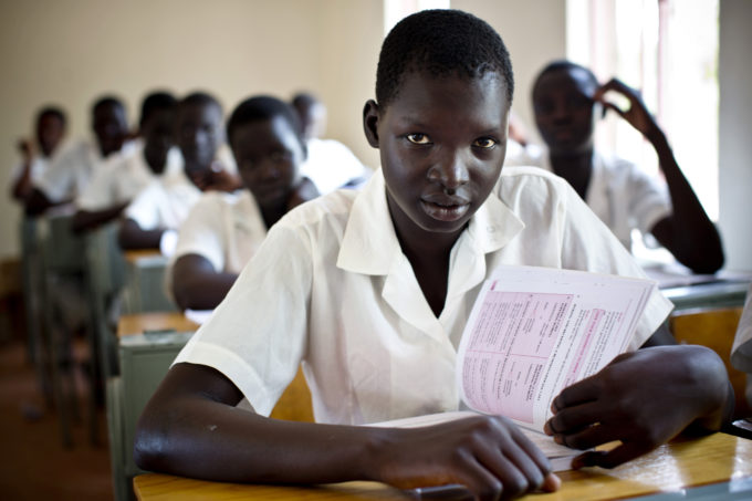 meisje op school in Zuid-Sudan