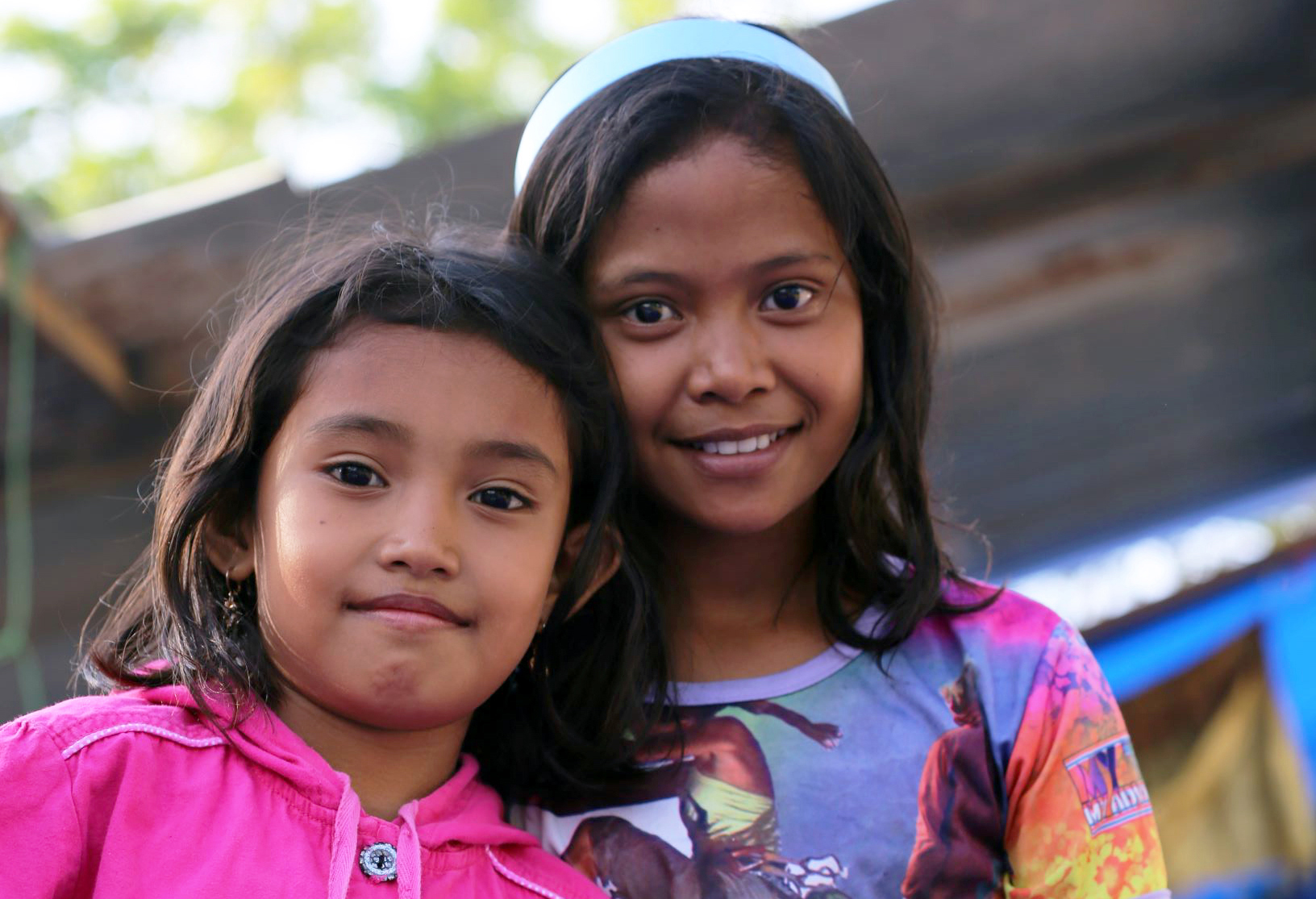 Girls at mobile recreation centre set up by Plan International i